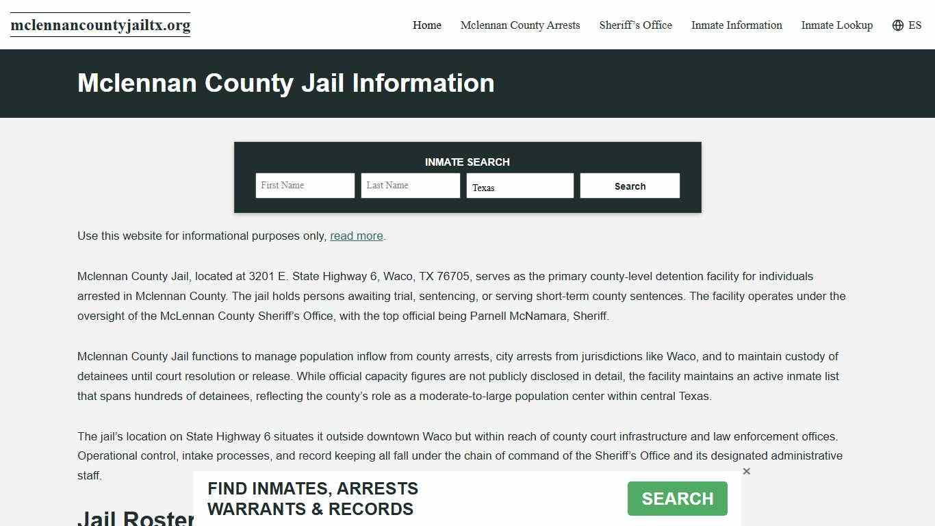 Mclennan County, TX Jail Roster, Inmate Info