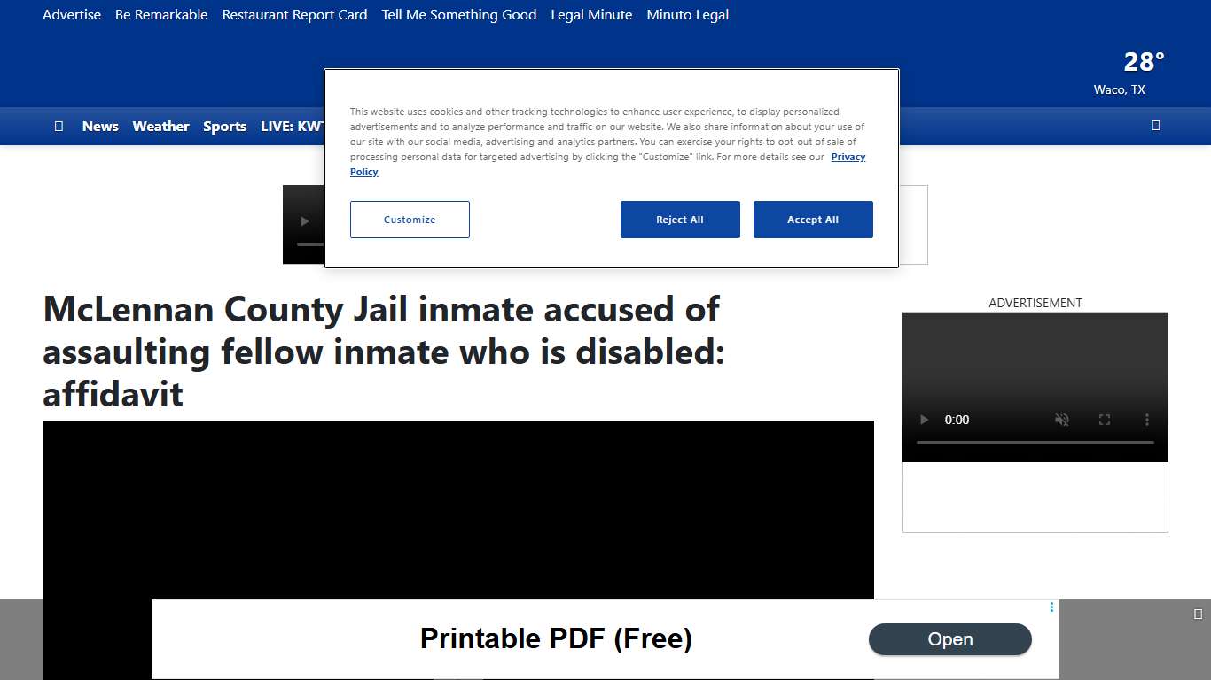 McLennan County Jail inmate accused of assaulting fellow inmate who is disabled: affidavit